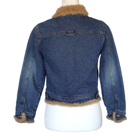 Y2K Amy Byer Faux Fur Jean Jacket Size M Insulated Blue Denim 2000s - Picture 2 of 16
